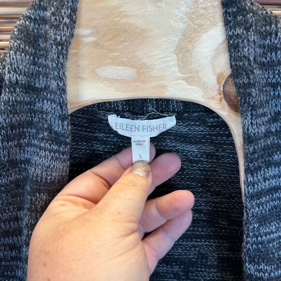 Eileen Fisher Large (L) Grey and Black Open Front Pure Organic Cotton Cardigan - Picture 6 of 6